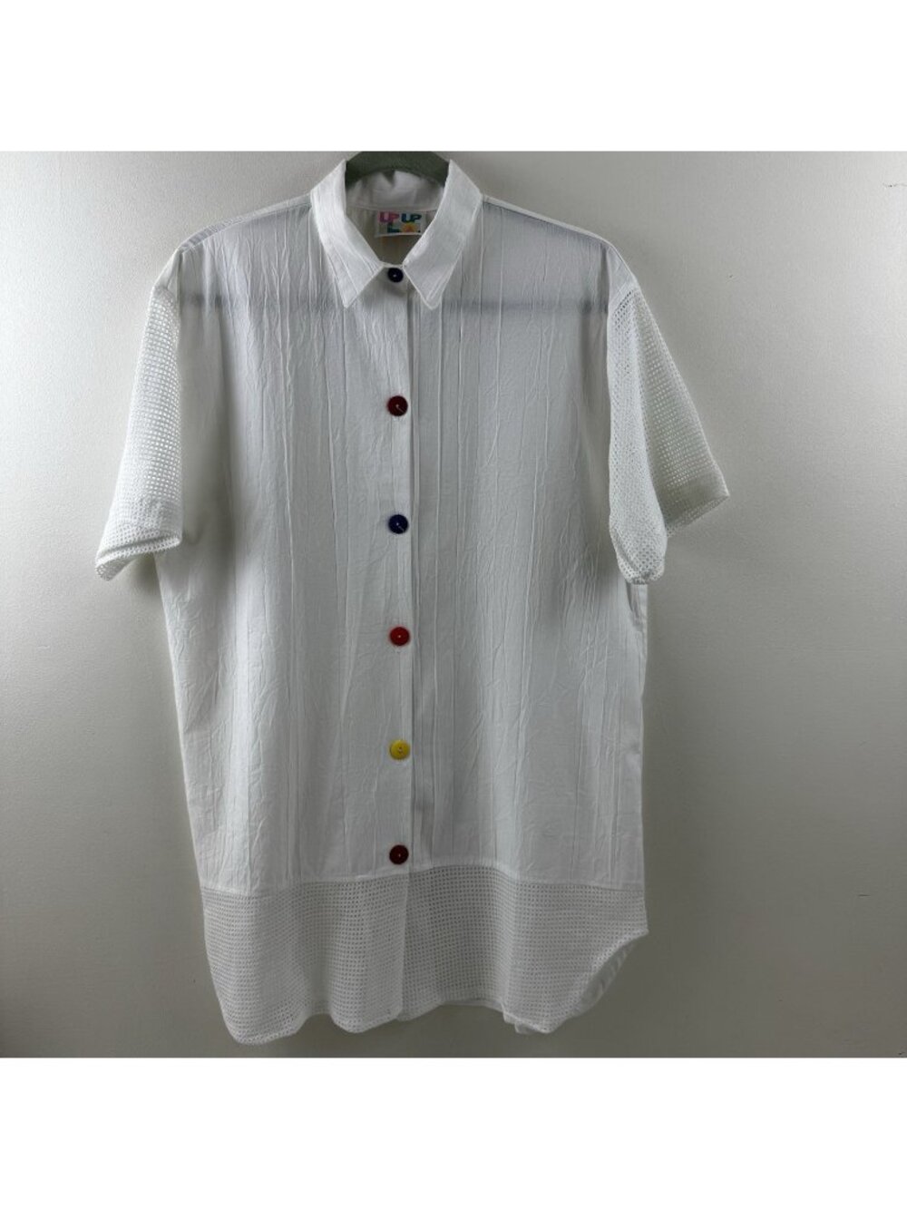 Unique Vintage Women’s Up in Up LA White Button Down Shirt Mesh Medium Large